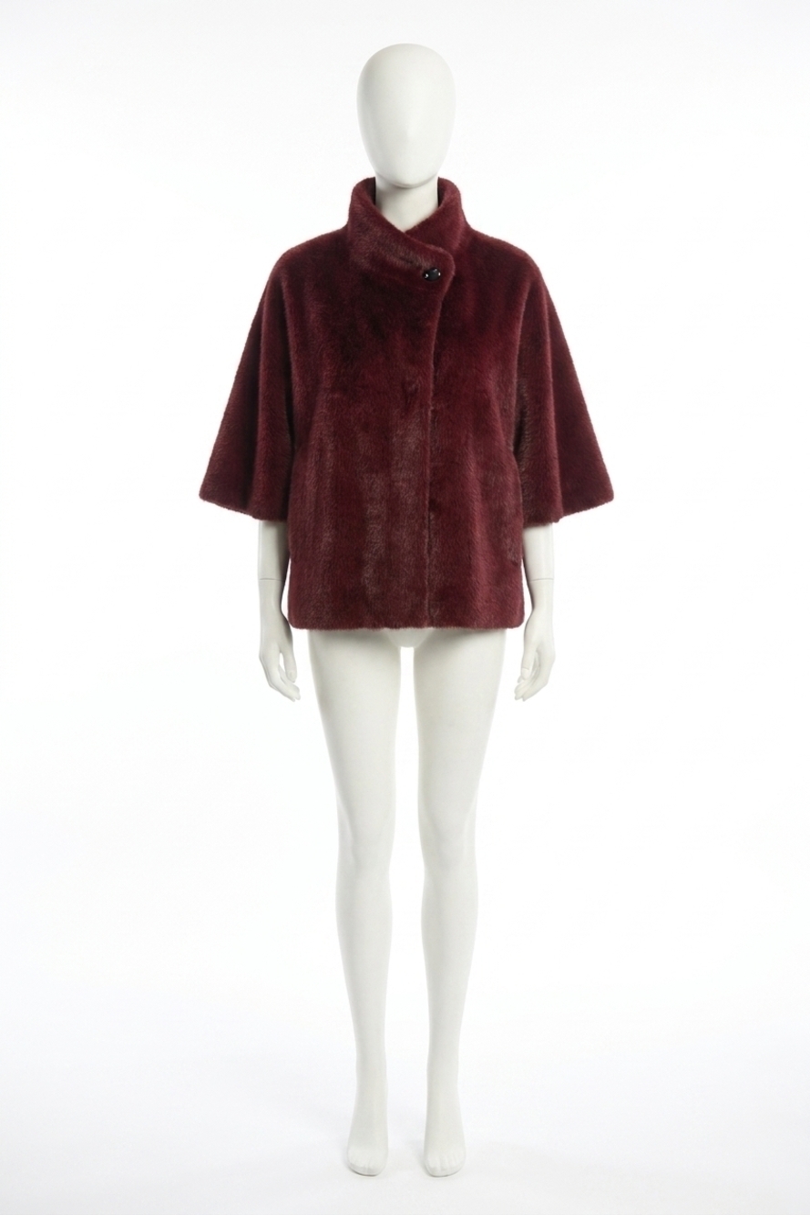 NEW JOSEPH RIBKOFF bonded faux fur suede boxy jacket in merlot